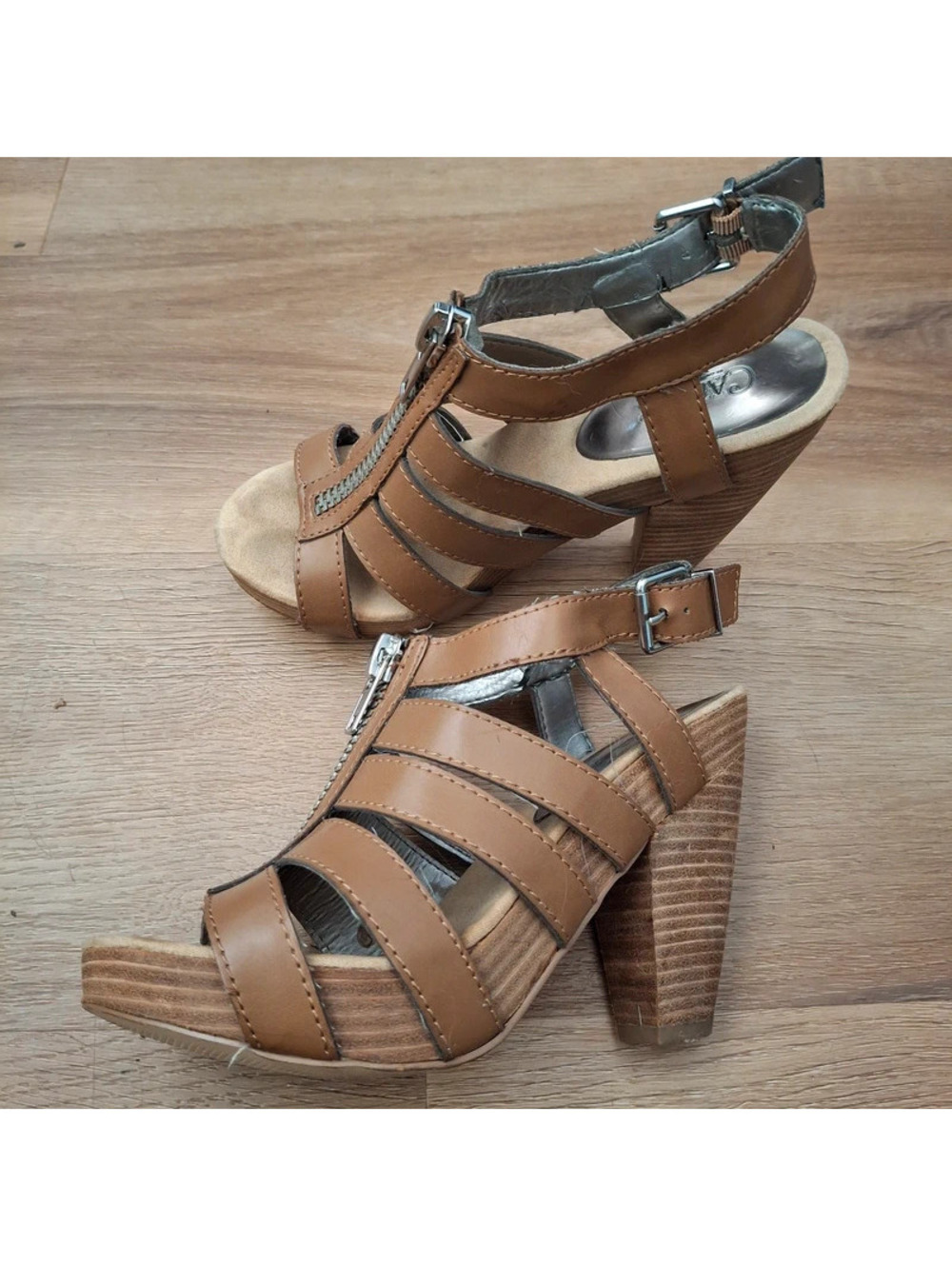 Carlos by Carlos Santana Tan Strappy Gladiator High Heels Front Zipper 6 M